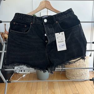 Zara High Rise Black Denim Shorts